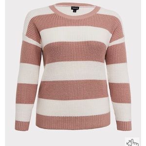 Torrid sz0 pink and white PULLOVER DROP SHOULDER SWEATER EUC